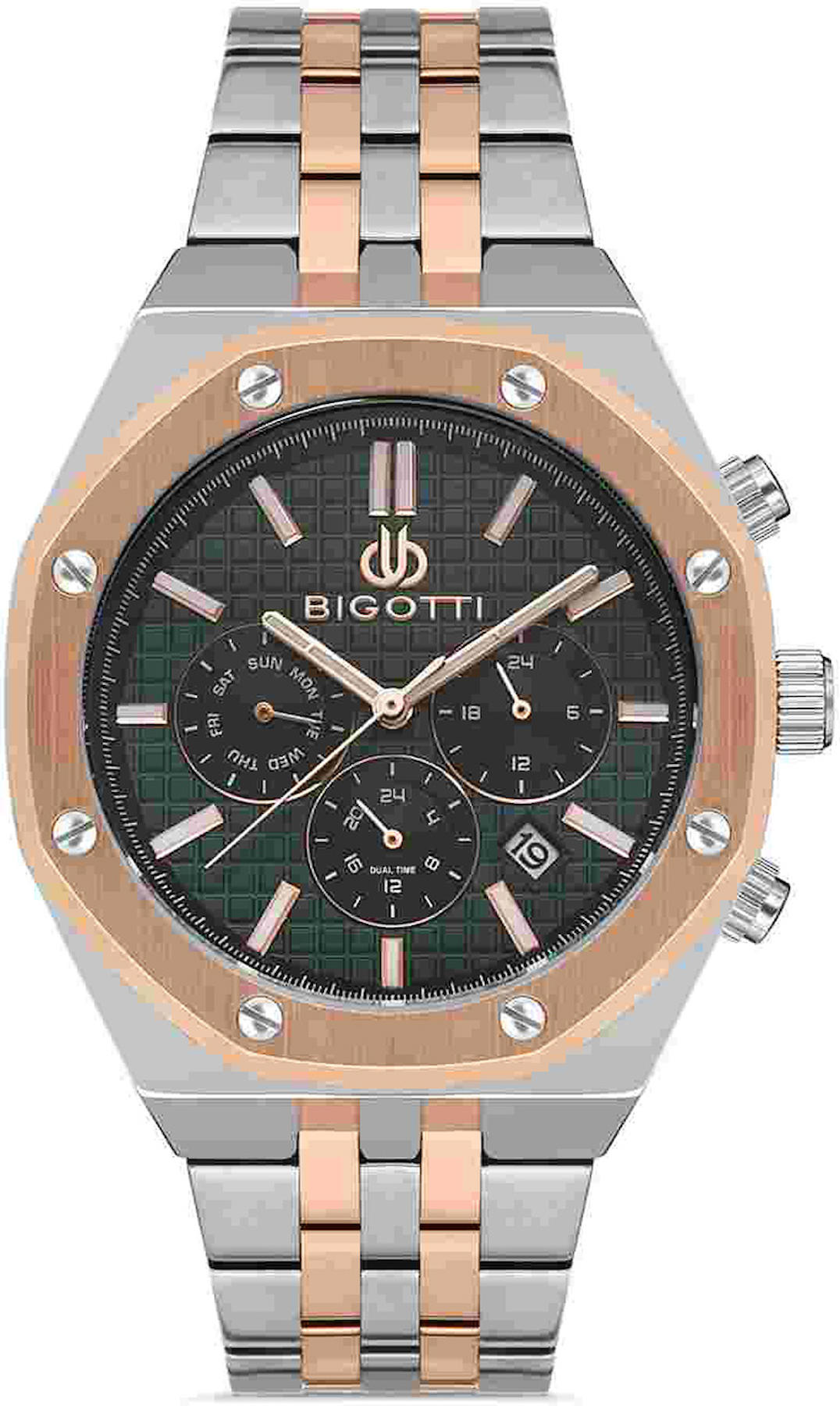 Bigotti BG.1.10332.5 Takvimli 44 mm Gri-Rose Gold Çelik Kordon Analog Kol Saati