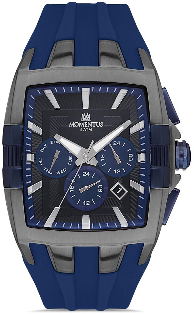 Momentus SM356N-04MN Takvimli 44 mm Mavi Silikon Kordon Analog Kol Saati