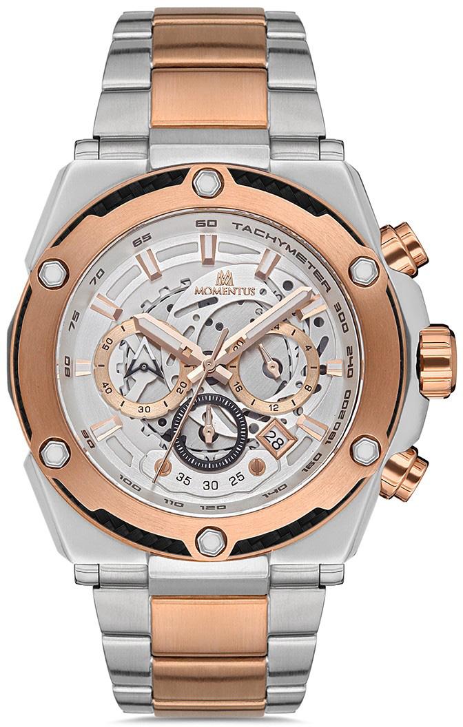 Momentus SM354T-02SR Takvimli 44 mm Gri-Rose Gold Çelik Kordon Analog Erkek Kol Saati