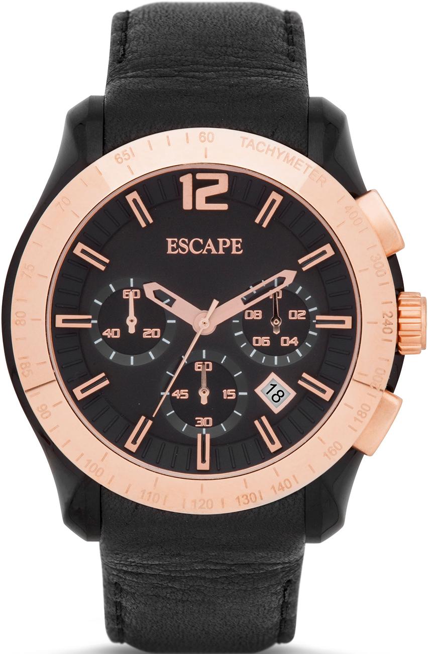 Escape EC1066-602 Takvimli 46 mm Siyah Deri Kordon Analog Kol Saati