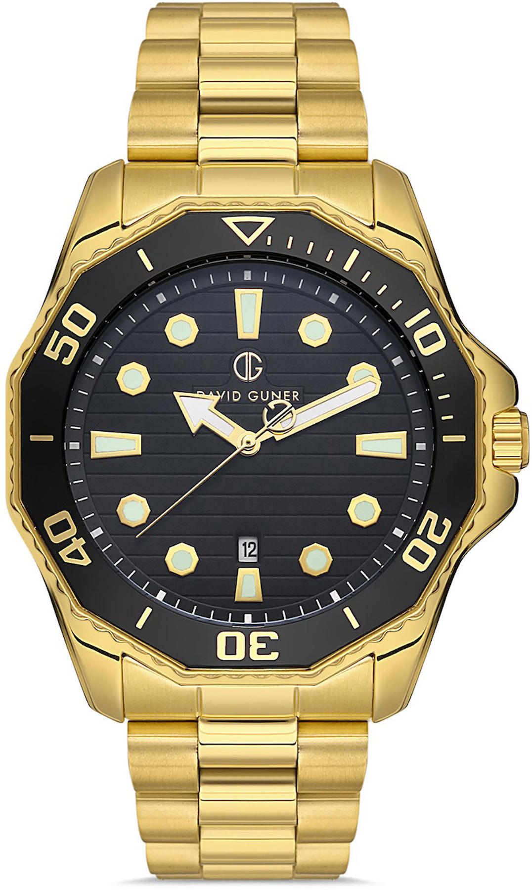 David Guner DG-8394GA-B2 Takvimli 42 mm Altın Çelik Kordon Analog Kol Saati