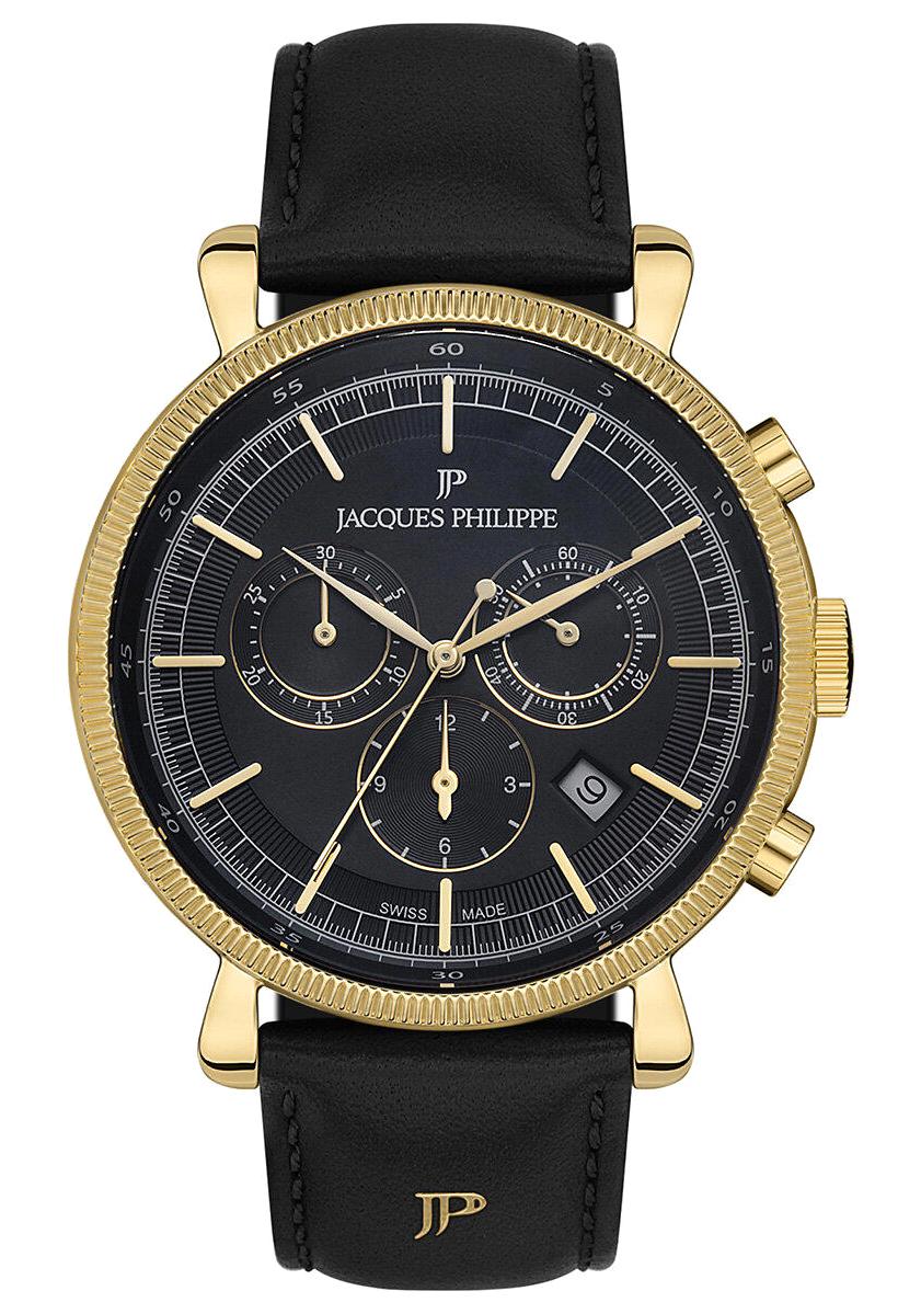 Jacques Philippe JPQGC192111 Pusulalı Takvimli 45 mm Siyah Deri Kordon Analog Erkek Kol Saati