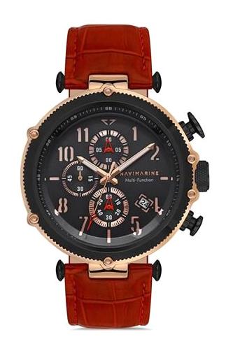 Navimarine NVM34-R2 Takvimli 41-50 mm Kırmızı Deri Kordon Analog Kol Saati