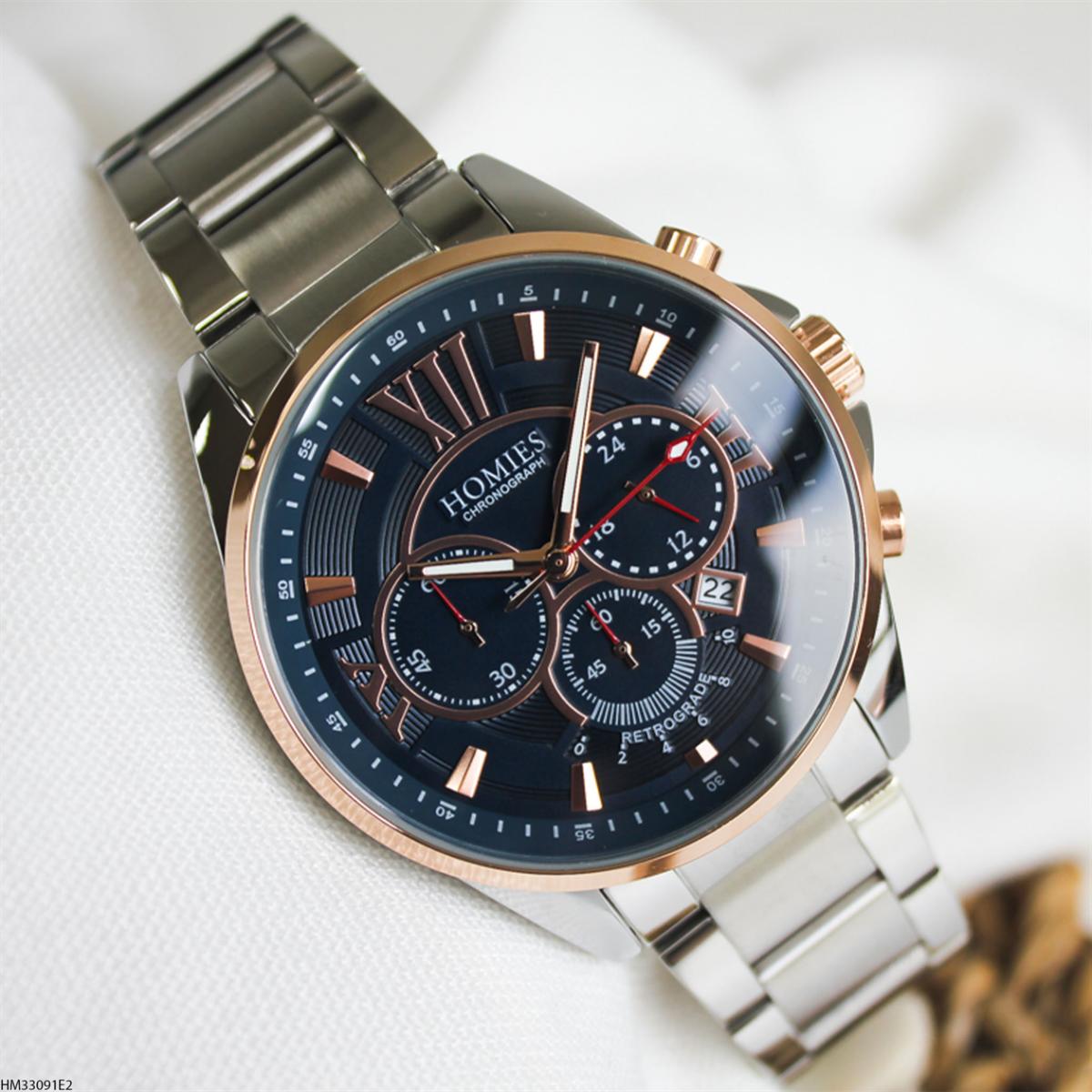 Homies HM33091E2 Pusulalı Takvimli 45 mm Metal Kordon Analog Erkek Kol Saati