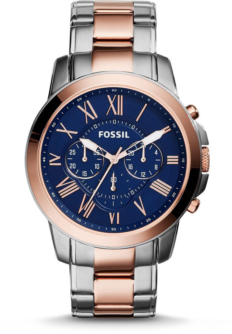 Fossil FS5024 Takvimli 44 mm Gri-Rose Gold Çelik Kordon Analog Erkek Kol Saati