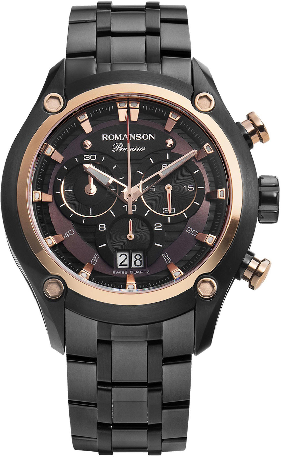 Romanson PA4258HM1AA36R Takvimli 44 mm Siyah Çelik Kordon Analog Kol Saati