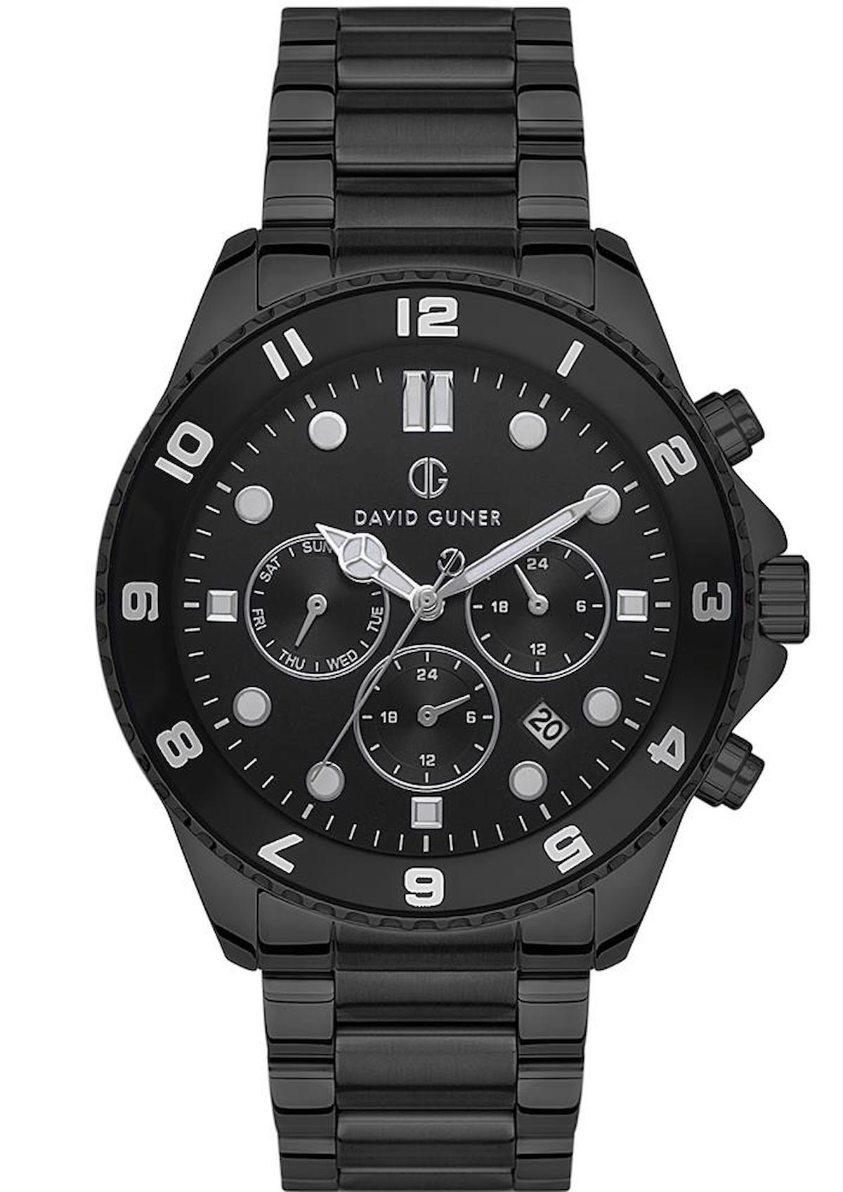 David Guner DG-8243GA-G2 Takvimli 44 mm Siyah Çelik Kordon Analog Erkek Kol Saati