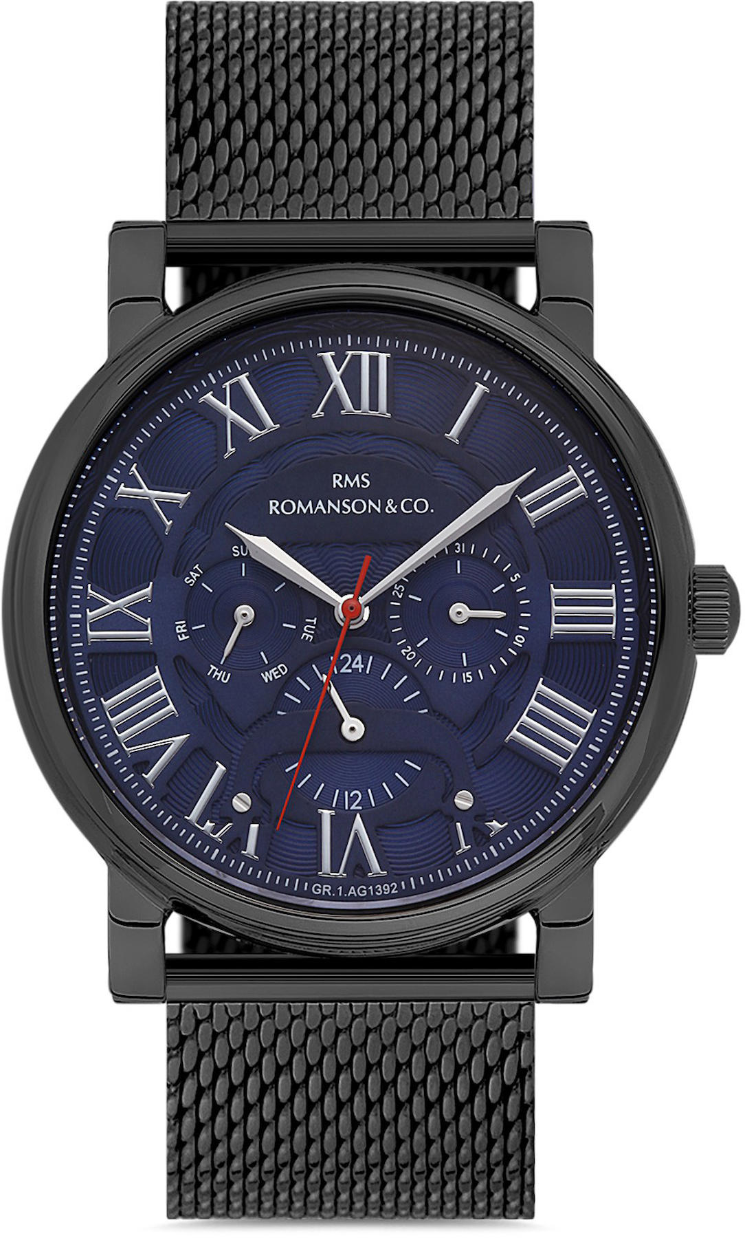 Romanson GR.1.AG1392.10 Takvimli 42 mm Siyah Hasır Kordon Analog Kol Saati