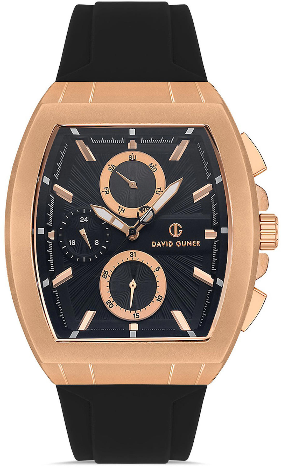 David Guner DG-8486GD-R2 Takvimli 42 mm Siyah Silikon Kordon Analog Kol Saati