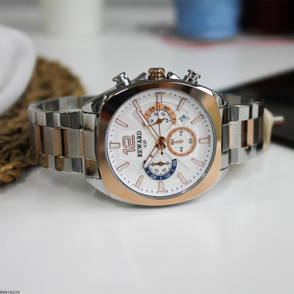 Reward RWA142219 Pusulalı Takvimli 45 mm Gri-Rose Gold Metal Kordon Analog Erkek Kol Saati