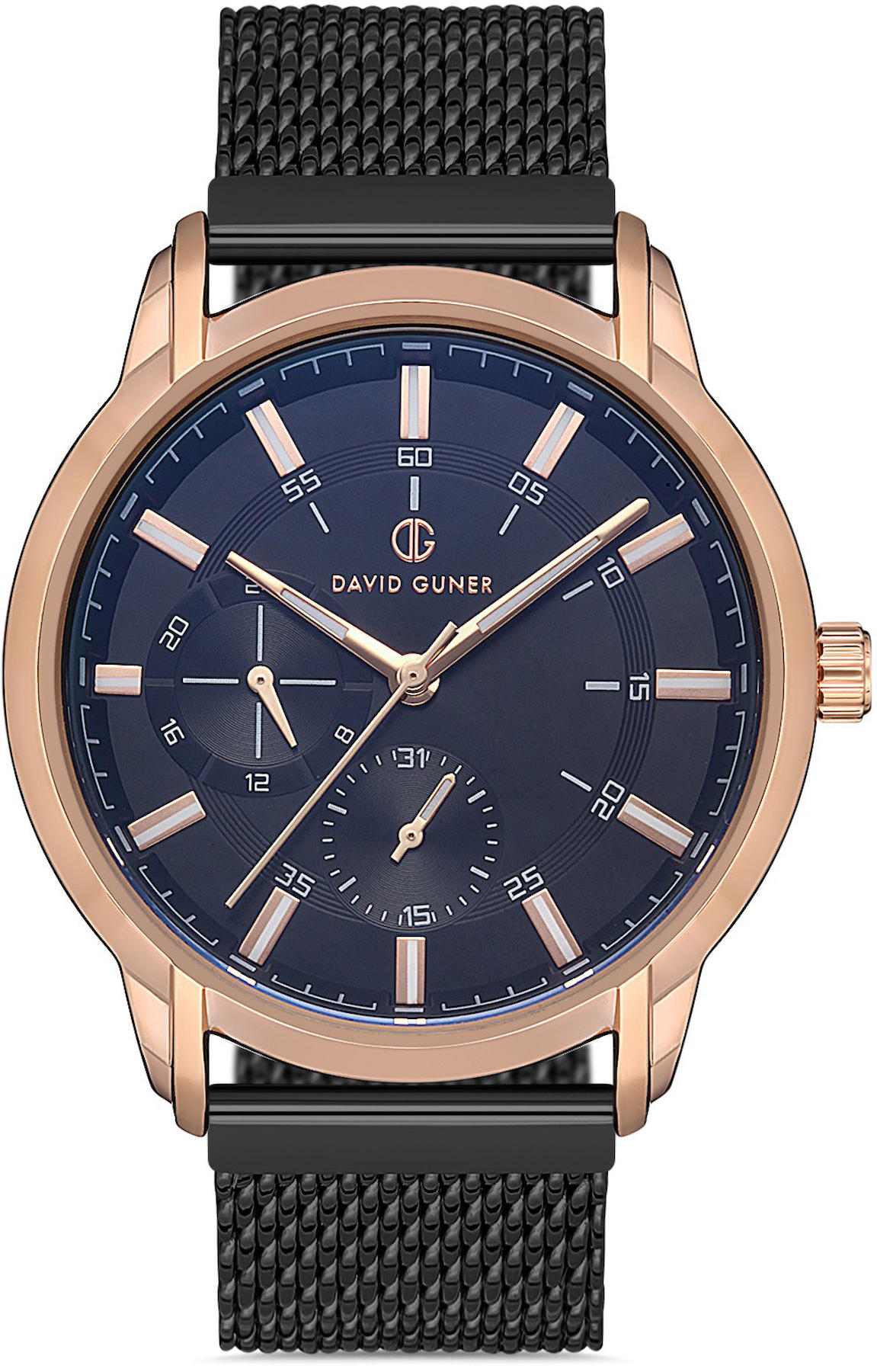 David Guner DG-8212GC-R2 Takvimli 42 mm Siyah Çelik Kordon Analog Kol Saati