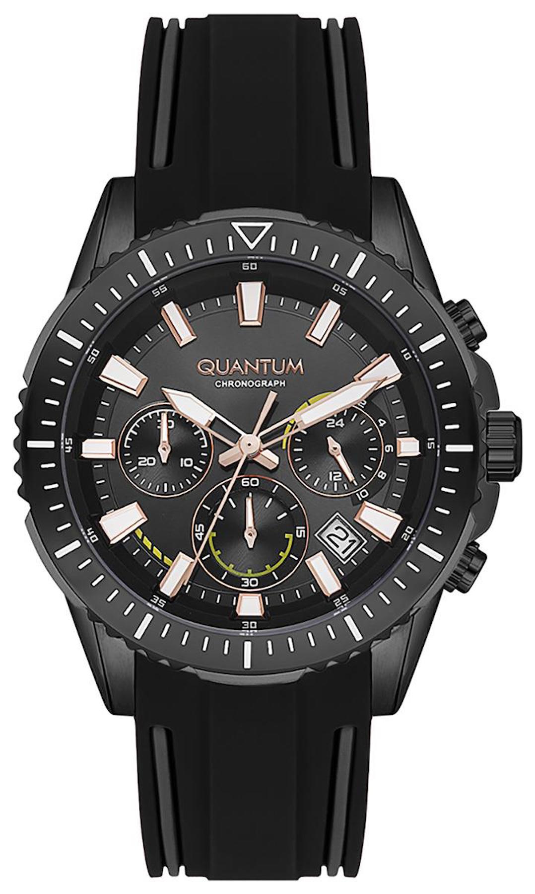 Quantum PWG1127.051 Takvimli 44 mm Siyah Silikon Kordon Analog Erkek Kol Saati