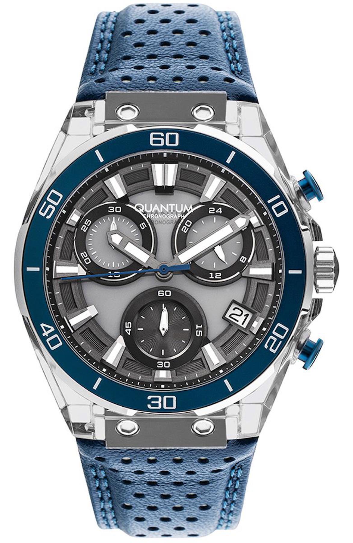 Quantum PWG1107.369 Takvimli 43 mm Lacivert Deri Kordon Analog Erkek Kol Saati