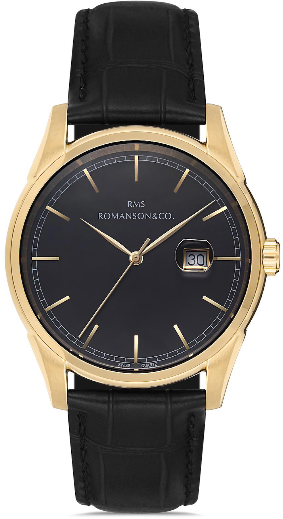 Romanson GR.1.AG1378.06 Takvimli 42 mm Siyah Deri Kordon Analog Kol Saati
