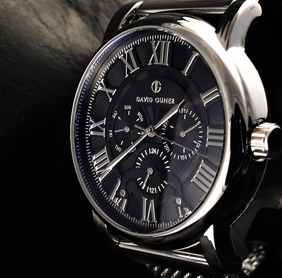 David Guner DG8281GC-A2 Takvimli 45 mm Siyah Çelik Kordon Analog Kol Saati