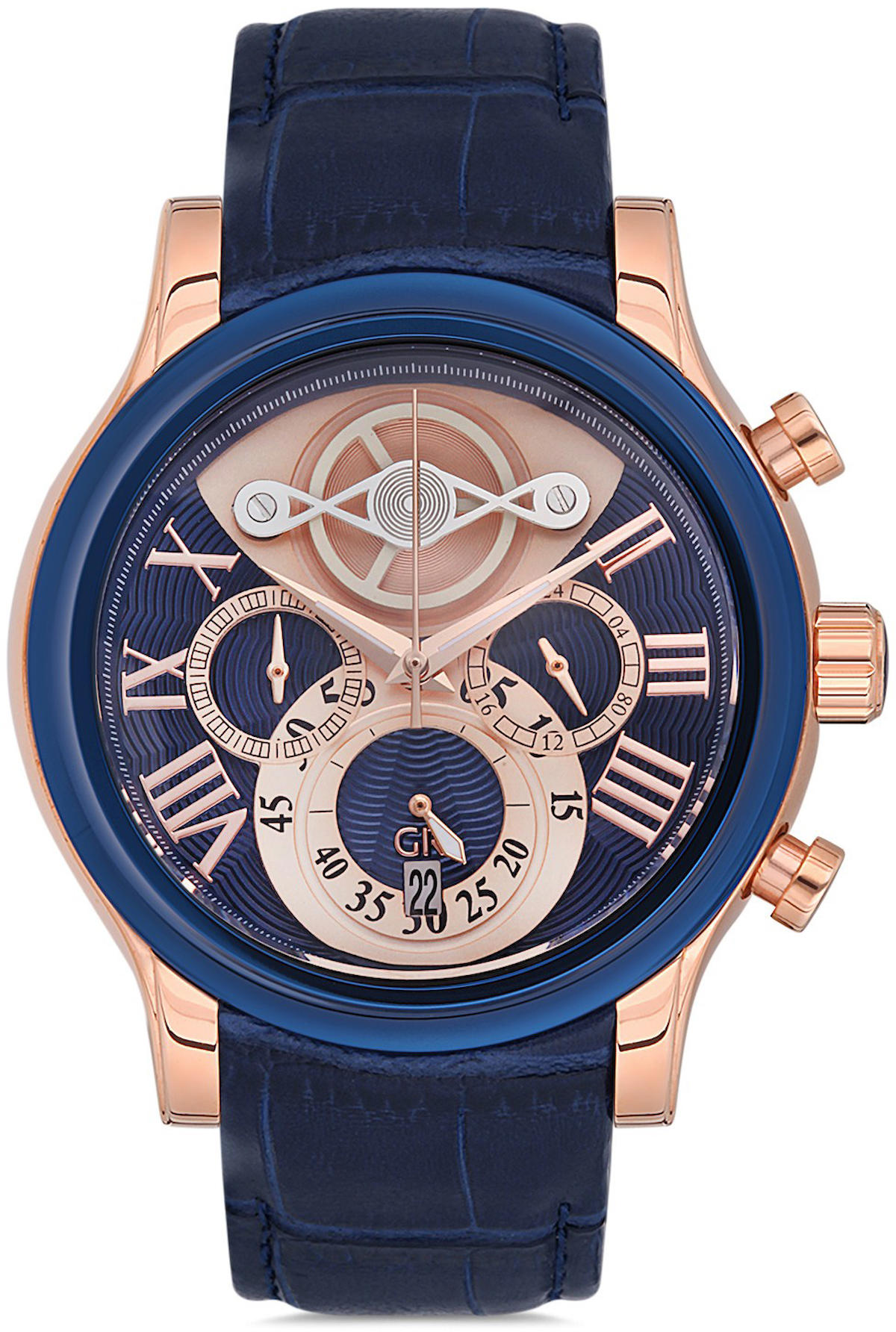 Romanson GR.1.AG1148.05 Takvimli 46 mm Lacivert Deri Kordon Analog Kol Saati
