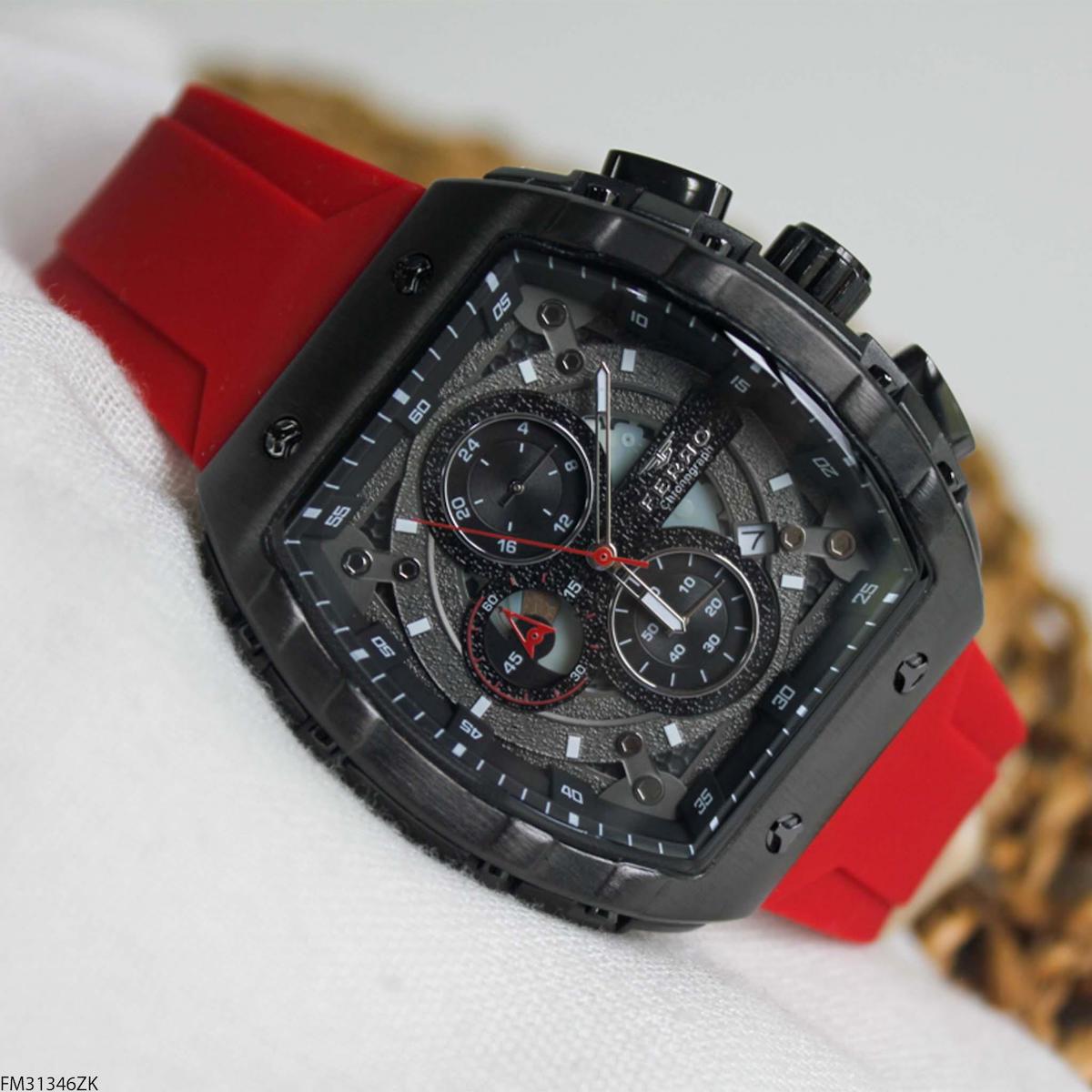 Ferro FM31346ZK Takvimli 48 mm Kırmızı Silikon Kordon Analog Erkek Kol Saati
