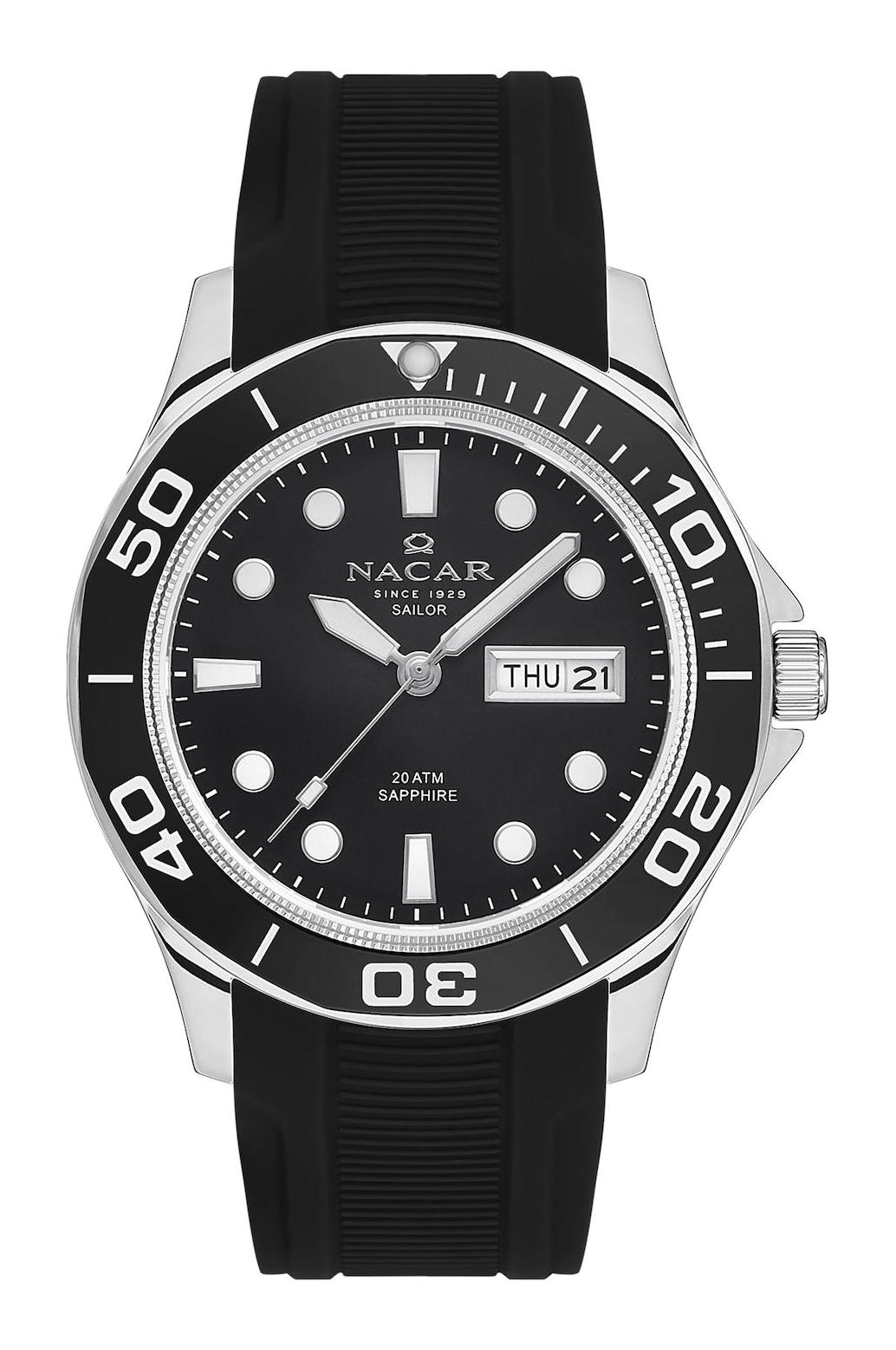 Nacar 3429B509ABS1 Takvimli 44 mm Siyah Çelik Kordon Analog Kol Saati