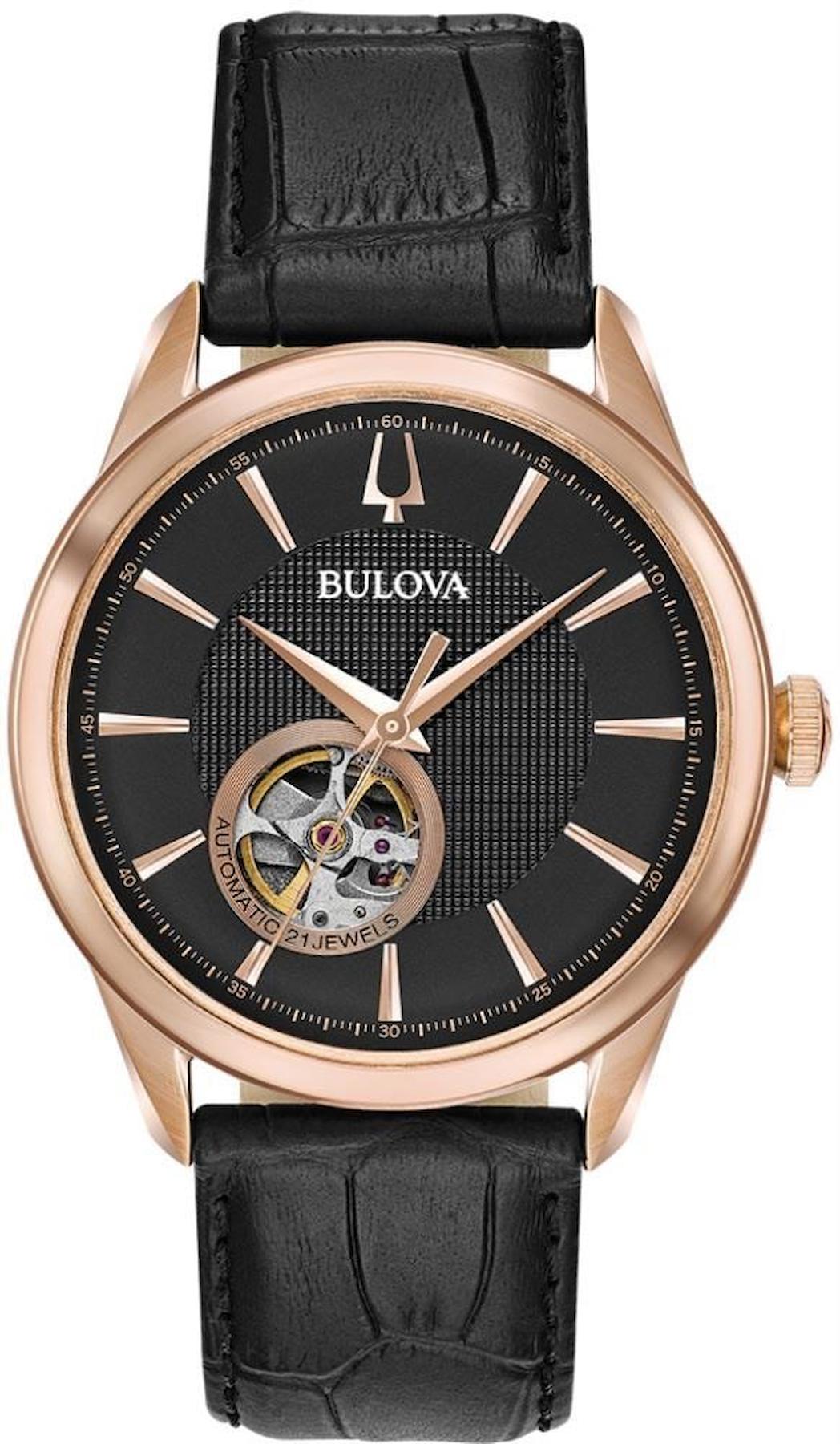 Bulova 97A140 41 mm Siyah Deri Kordon Analog Erkek Kol Saati