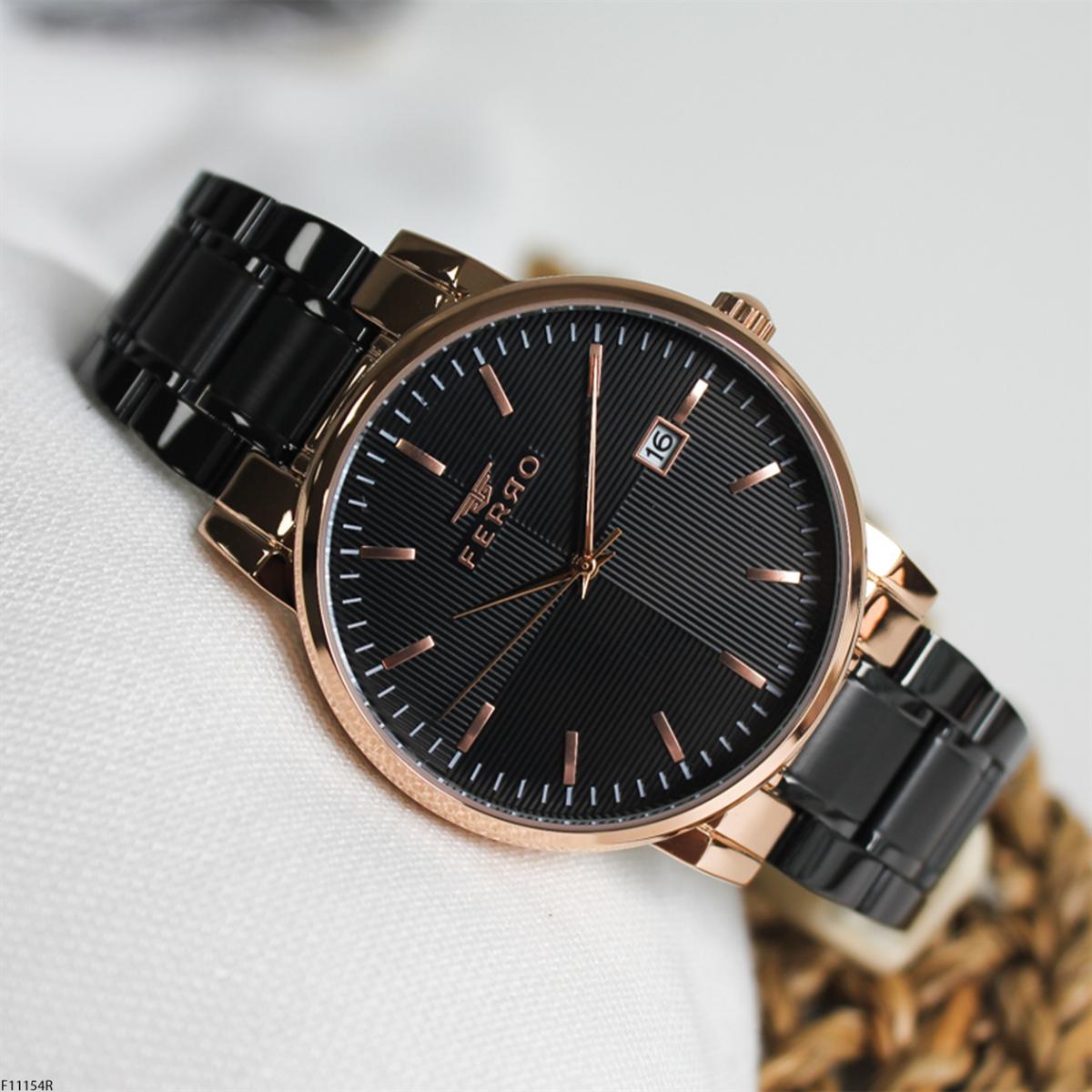 Ferro F11154R Takvimli 41 mm Siyah Metal Kordon Analog Erkek Kol Saati