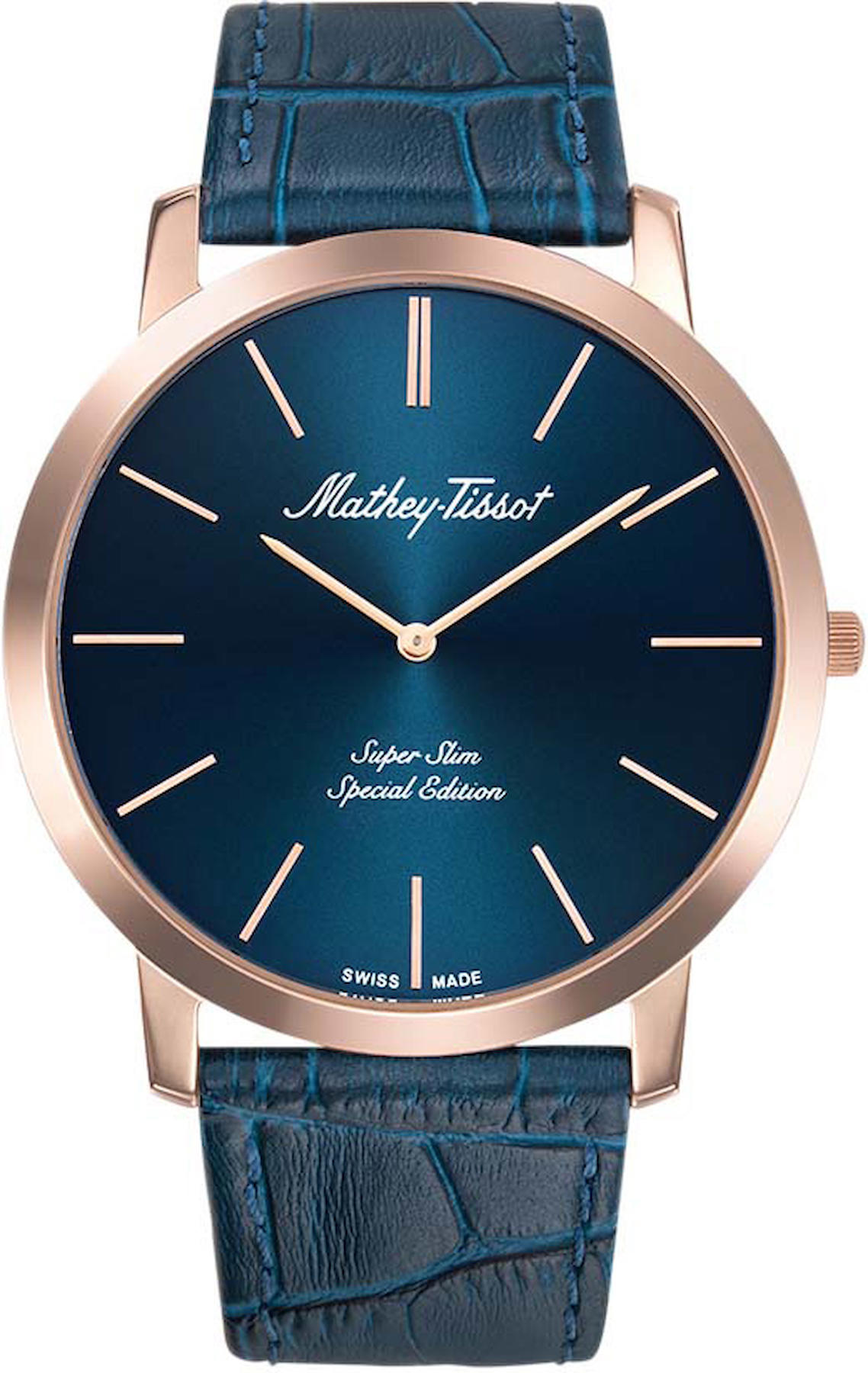 Mathey-Tissot H6915PBU Takvimli 40 mm Lacivert Deri Kordon Analog Kol Saati