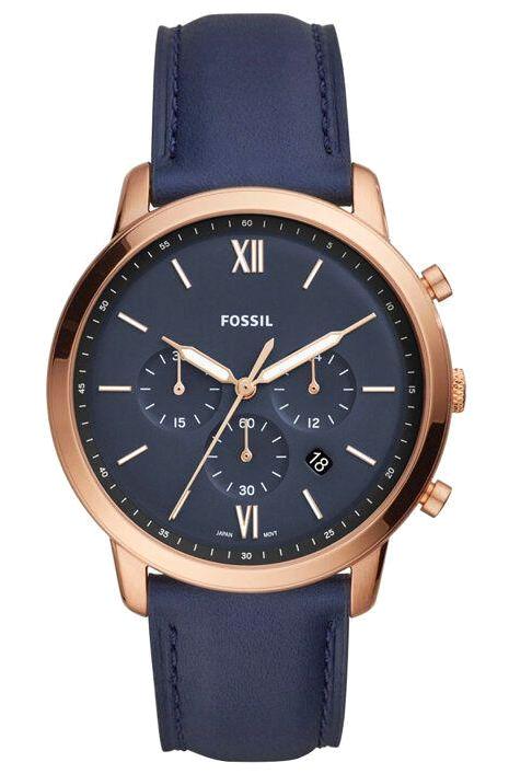 Fossil FS5454 Takvimli 44 mm Lacivert Deri Kordon Analog Erkek Kol Saati