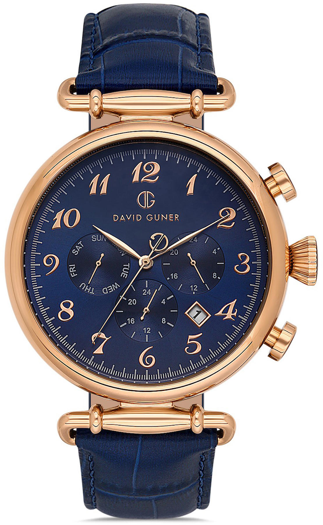 David Guner DG-8384GB-T3 Takvimli 42 mm Lacivert Deri Kordon Analog Kol Saati