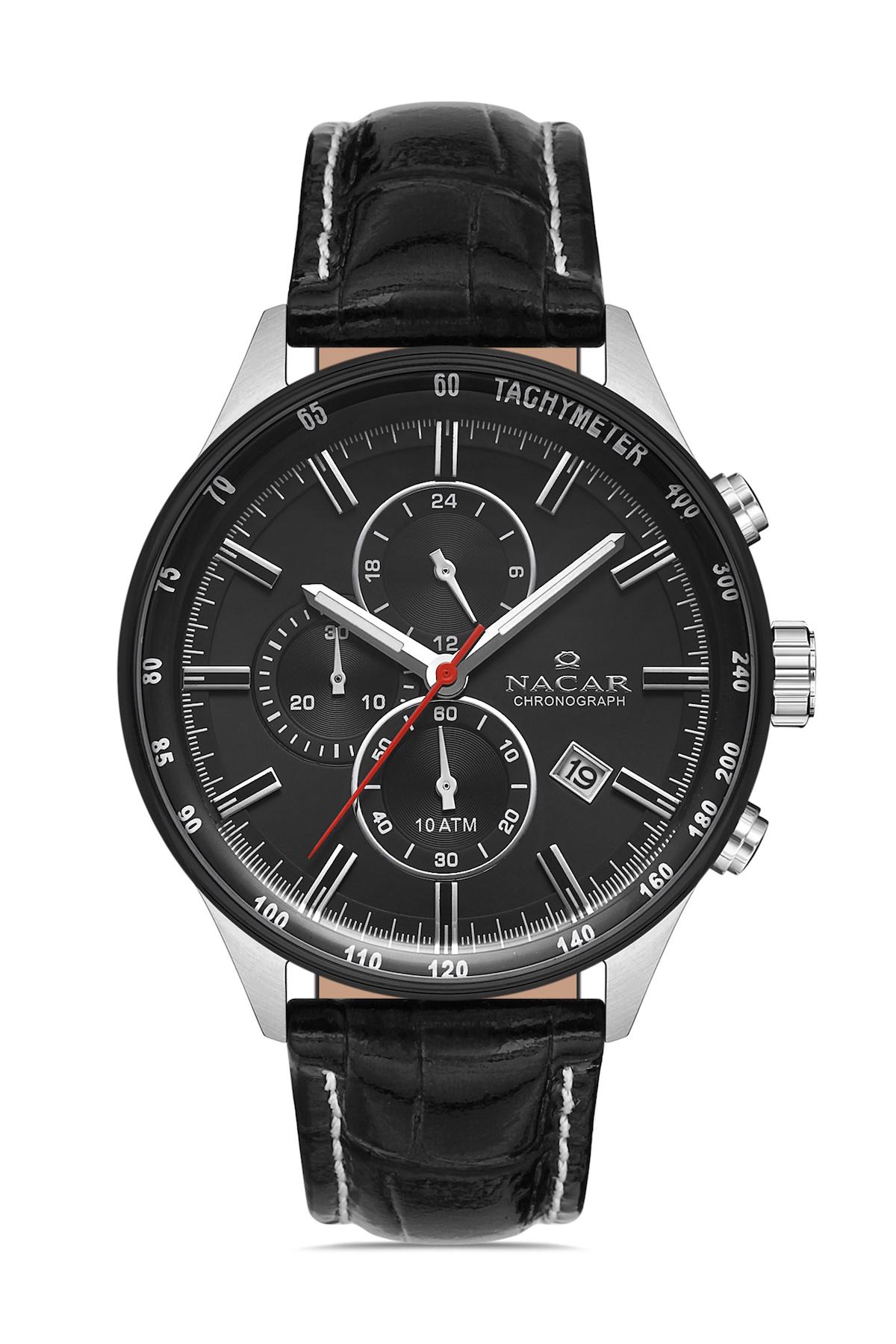 Nacar 38296033ABL1 Takvimli 44 mm Siyah Çelik Kordon Analog Kol Saati
