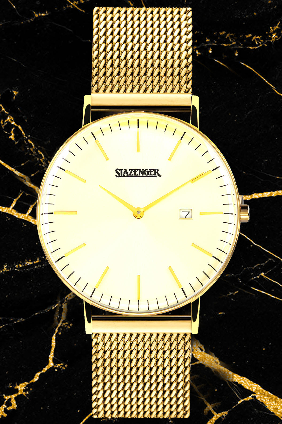Slazenger SL.1980.01HS Takvimli 40 mm Altın Çelik Kordon Analog Erkek Kol Saati