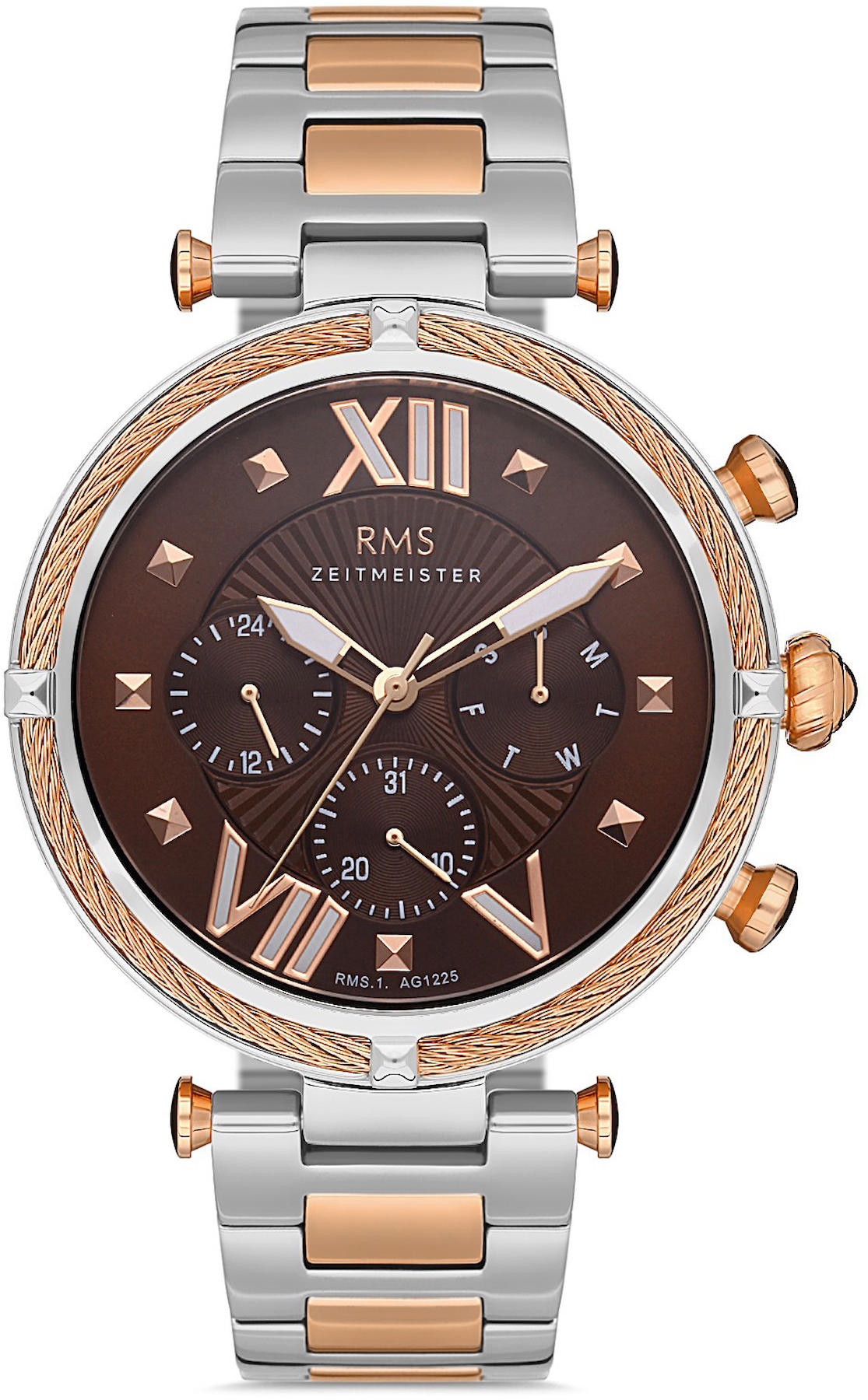 Romanson RMS.1.AG1493.06 Takvimli 43 mm Gri-Rose Gold Çelik Kordon Analog Kol Saati