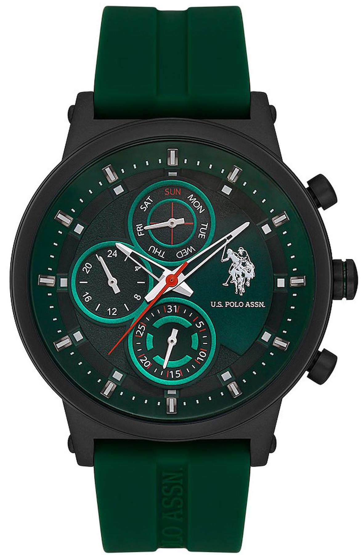 U.S. Polo Assn USPA1008-13 Takvimli 46 mm Yeşil Silikon Kordon Analog Erkek Kol Saati