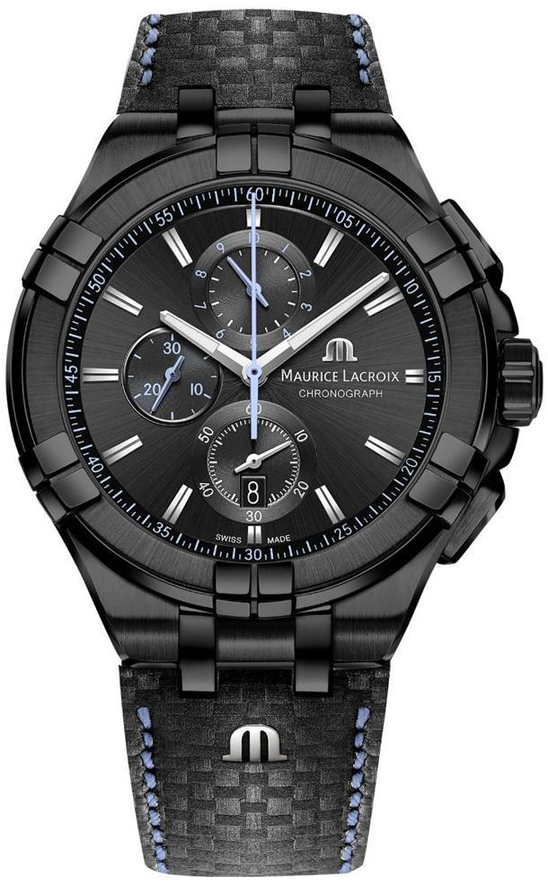 Maurice Lacroix AI1018-PVB01-337-1 Takvimli 44 mm Siyah Deri Kordon Analog Kol Saati