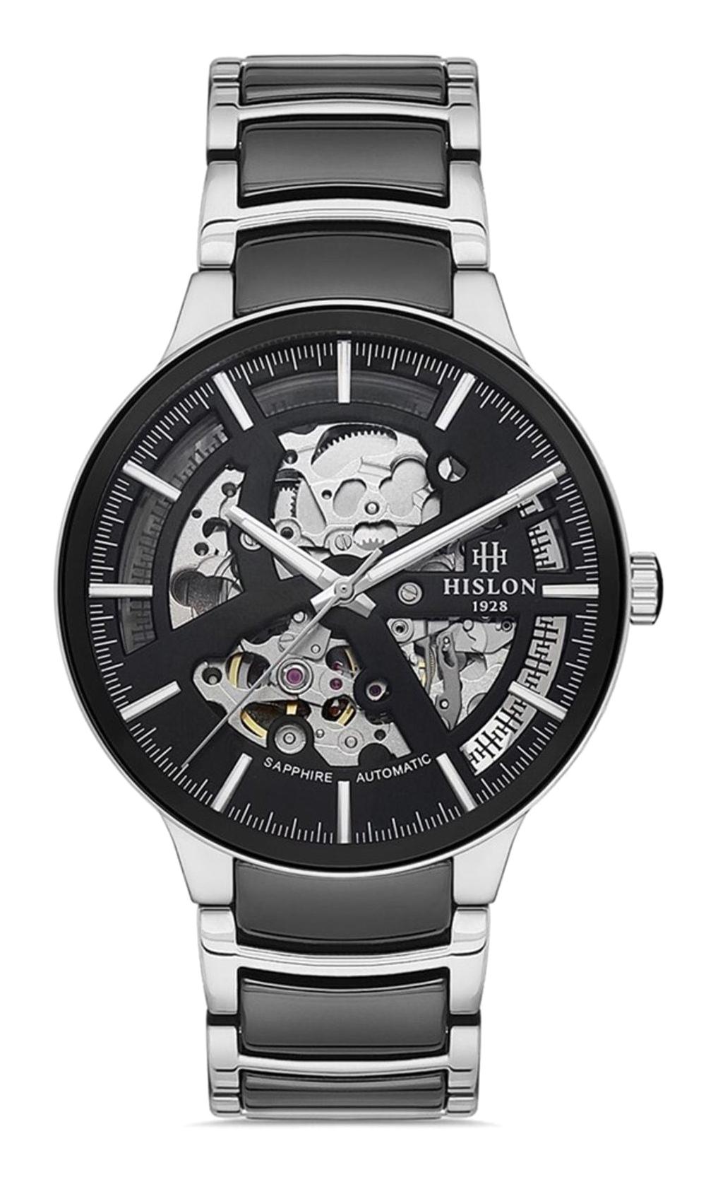 Hislon S1493673692 Gri-Siyah Çelik Kordon Analog Erkek Kol Saati