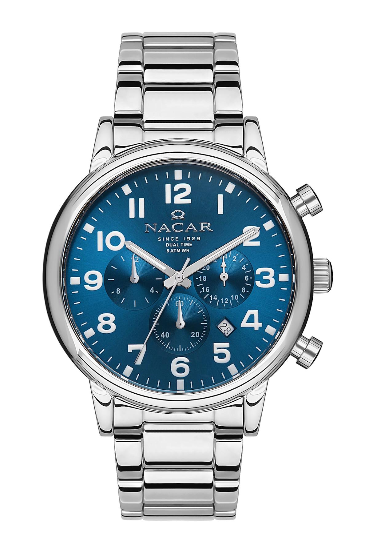 Nacar 34290313ALM Takvimli 44 mm Çelik Kordon Analog Kol Saati