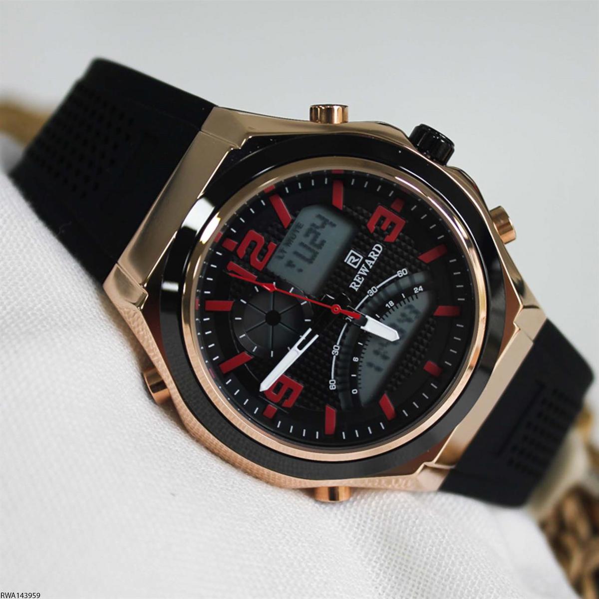 Reward RWA143959 Pusulalı Takvimli 49 mm Siyah Silikon Kordon Analog Erkek Kol Saati