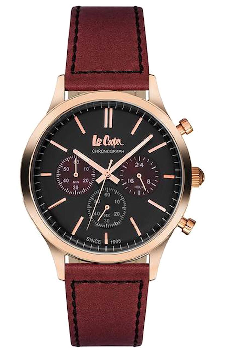 Lee Cooper LC06293.458 Takvimli 41 mm Kırmızı Deri Kordon Analog Kol Saati
