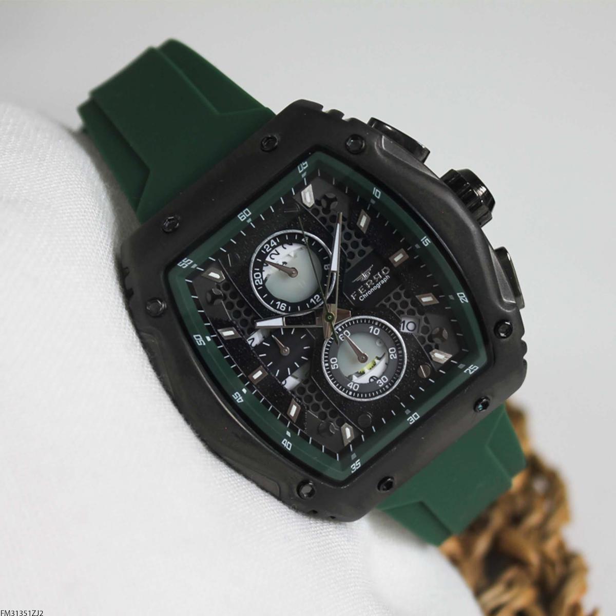 Ferro FM31351ZJ2 Takvimli 44 mm Yeşil Silikon Kordon Analog Erkek Kol Saati