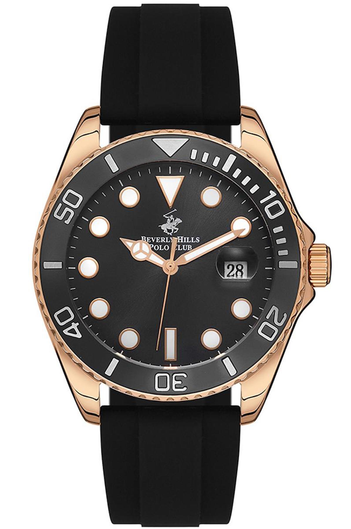Beverly Hills Polo Club BP3329X451 Takvimli 43 mm Siyah Silikon Kordon Analog Erkek Kol Saati
