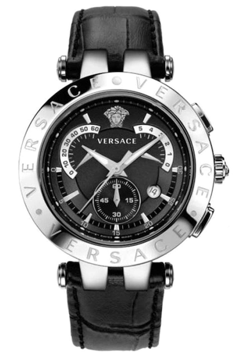 Versace VRSC23C99D008S009 Takvimli 43 mm Siyah Deri Kordon Analog Erkek Kol Saati