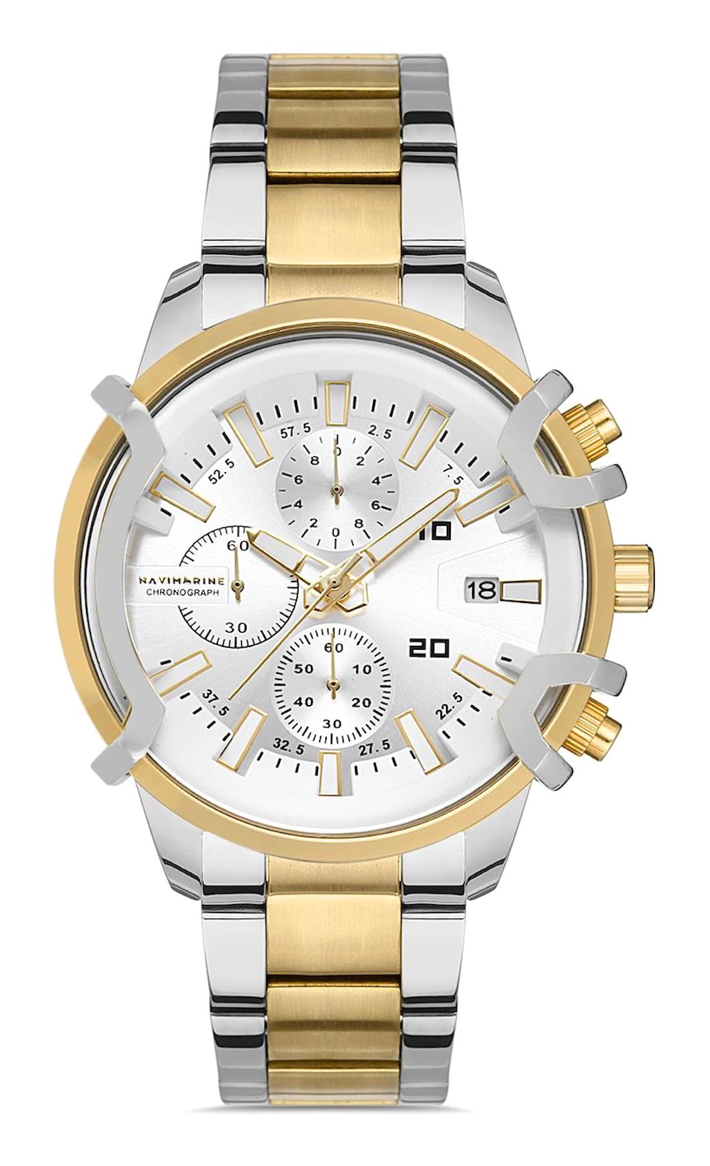 Navimarine NM102-03 Takvimli 42 mm Altın-Çelik Kordon Analog Erkek Kol Saati