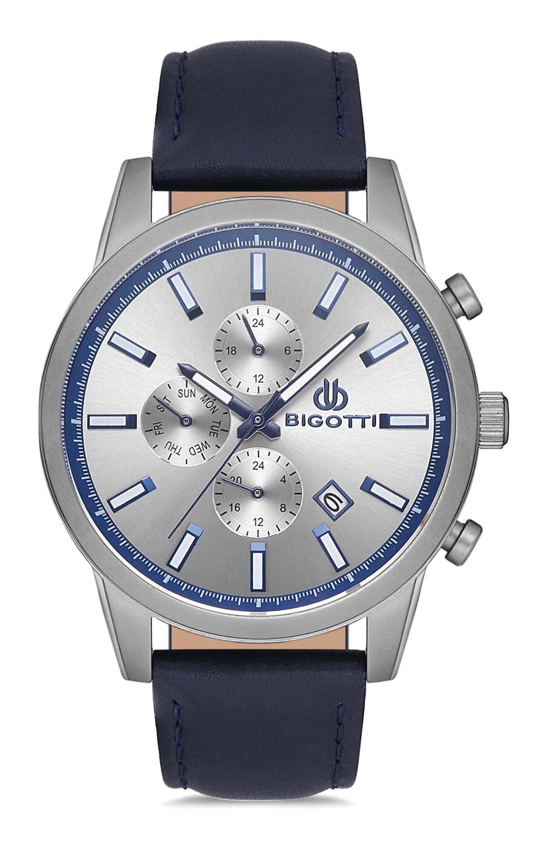 Bigotti BG.1.10160.4 Takvimli 45 mm Lacivert Deri Kordon Analog Erkek Kol Saati