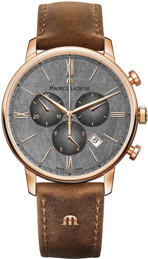 Maurice Lacroix EL1098-PVP01-210-1 Takvimli 44 mm Kahverengi Deri Kordon Analog Kol Saati