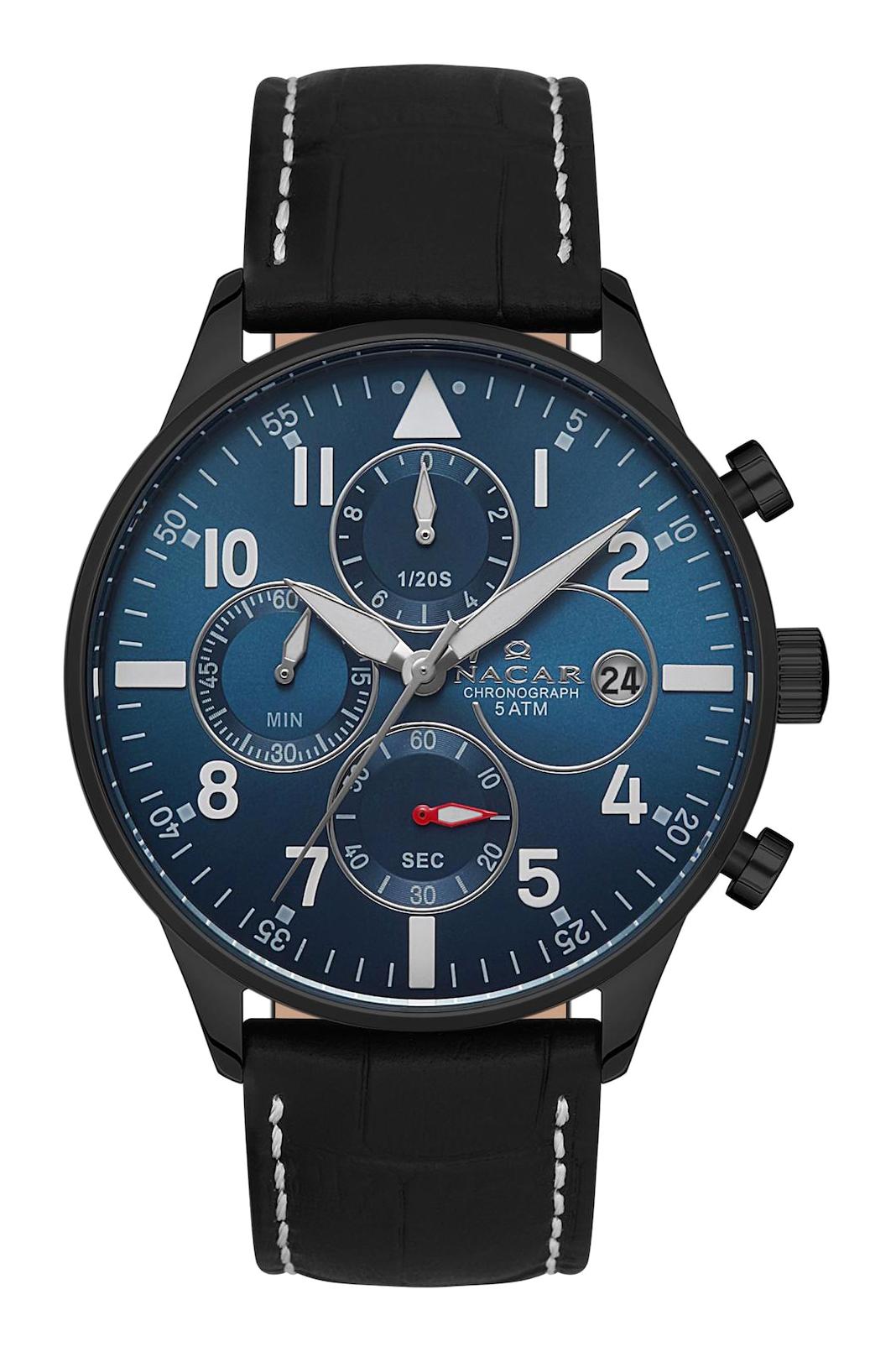 Nacar 34290750BLL1 Takvimli 44 mm Siyah Çelik Kordon Analog Kol Saati