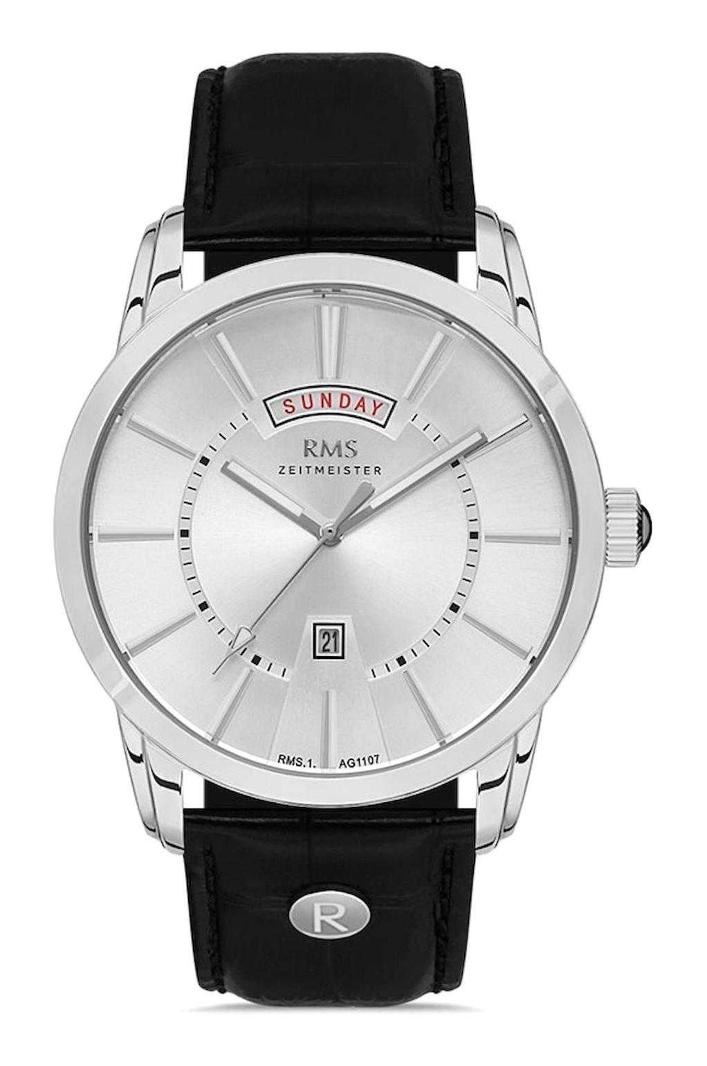 Grand Romanson RMS.1.AG1107.01 Takvimli 44 mm Siyah Deri Kordon Analog Erkek Kol Saati