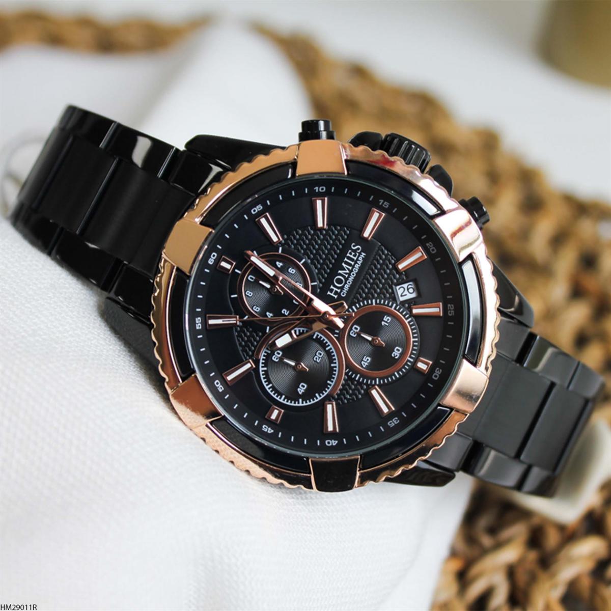 Homies HM20911R Pusulalı Takvimli Siyah Metal Kordon Analog Erkek Kol Saati