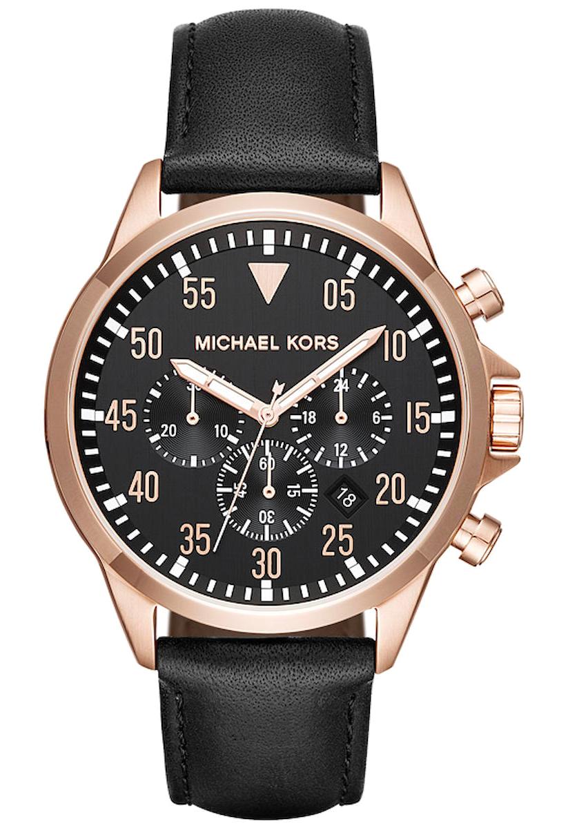 Michael Kors MK8535 Takvimli 45 mm Siyah Deri Kordon Analog Erkek Kol Saati