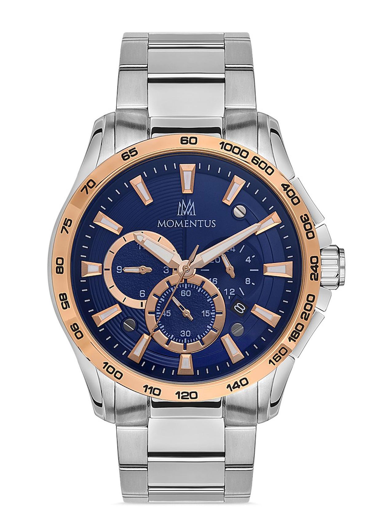 Momentus SM349T-11SR Takvimli 44 mm Çelik Kordon Analog Erkek Kol Saati