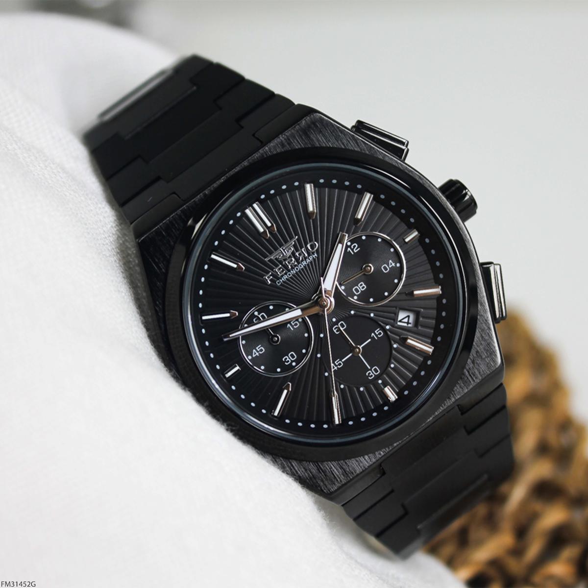 Ferro FM31452G Takvimli 44 mm Siyah Çelik Kordon Analog Erkek Kol Saati