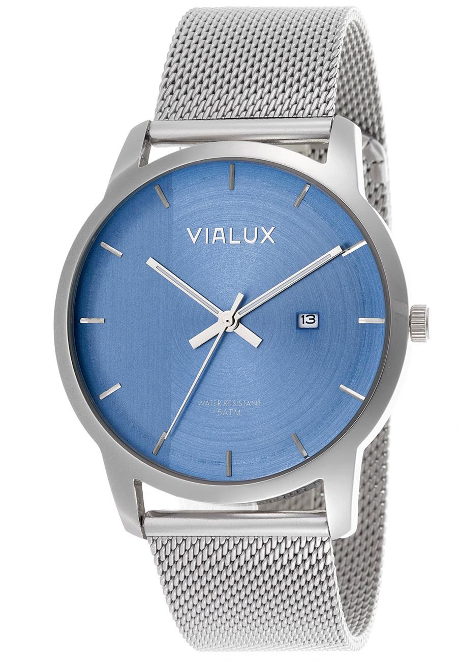 Vialux AS536S-10SS Takvimli 42 mm Çelik Kordon Analog Kol Saati