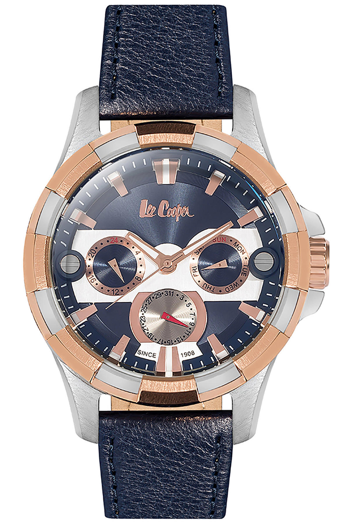 Lee Cooper LC06248.599 Takvimli 45 mm Lacivert Deri Kordon Analog Erkek Kol Saati